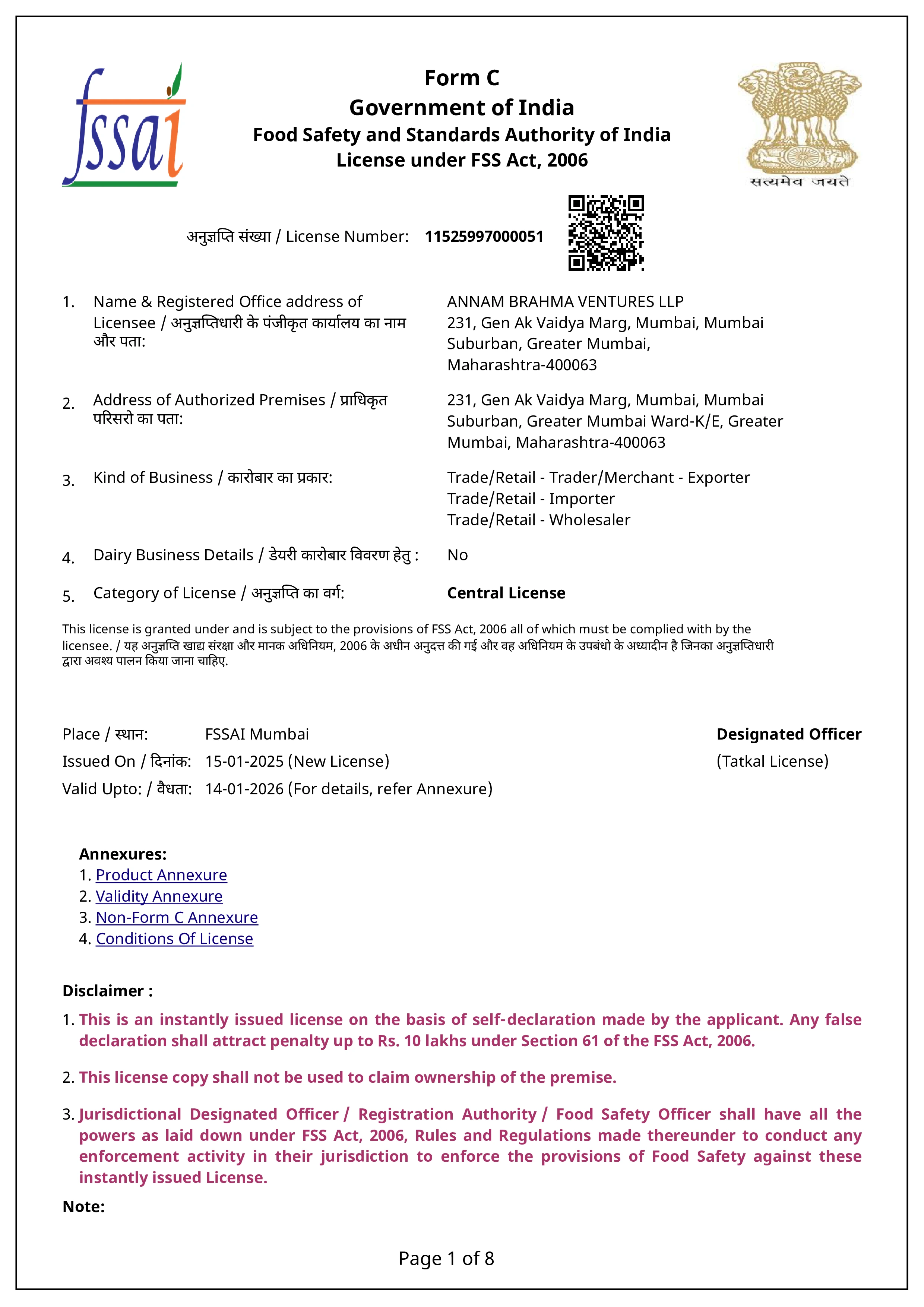 FSSAI Certificate